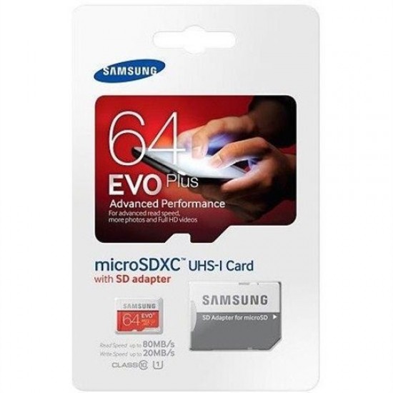 Samsung 64 GB microSDXC EVO Plus Class 10 Kart 80 mb/s + Adaptör