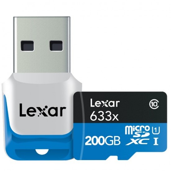 Lexar 200 GB microSDXC Class 10 Kart 633x 95mb/s + USB Okuyucu